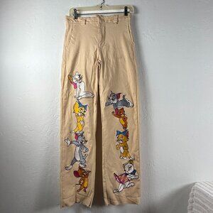 Omighty Womens Tom & Gerry Pants Size Medium Khaki Straight Leg Mid-Rise Pockets